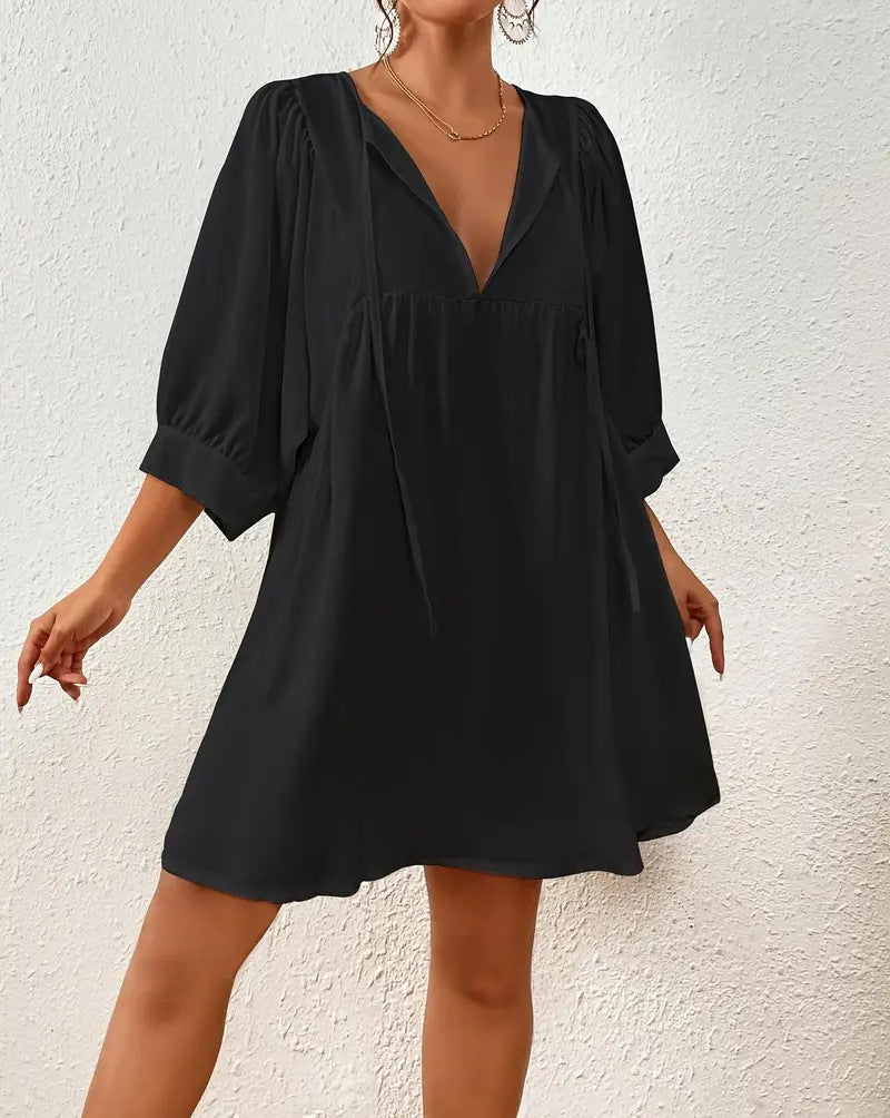 Damen lässiges Kleid mit modernen Puffärmeln WW