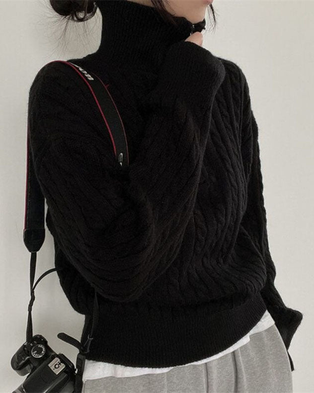 WW Vintage Turtleneck Zipper Twist Knit Sweater