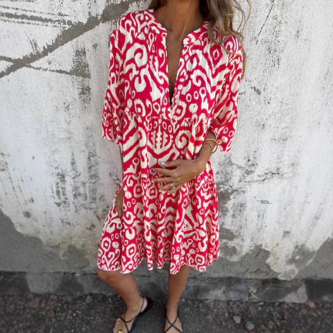 Damen lässiges Strandkleid mit hohen Seitenschlitzen und modischem Druckmuster WW