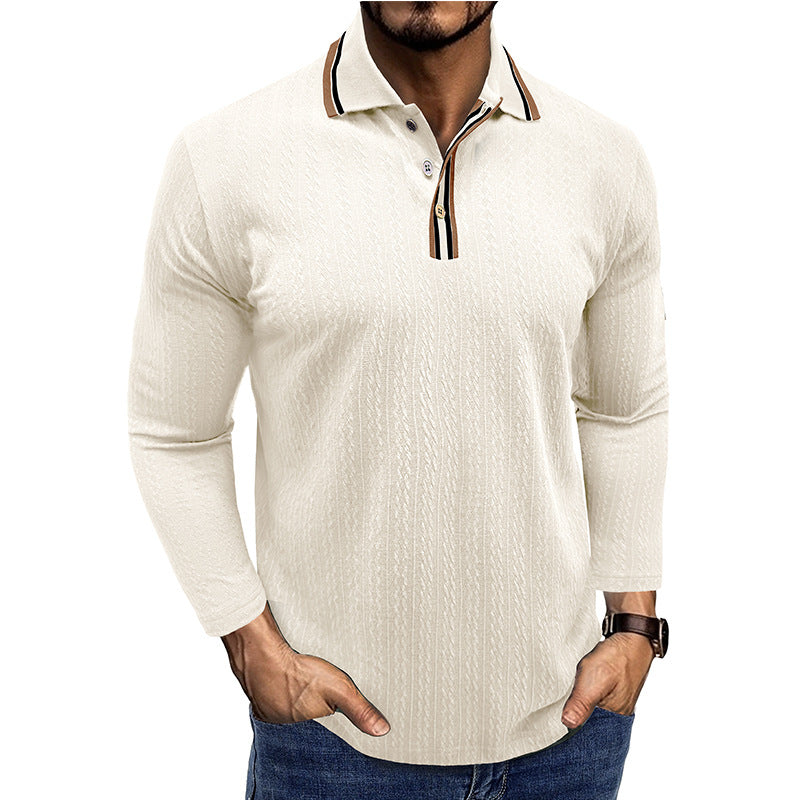WW | Polo Shirt Taillierte Passform Lange Ärmel Gestreifter Kragen Strick Textur