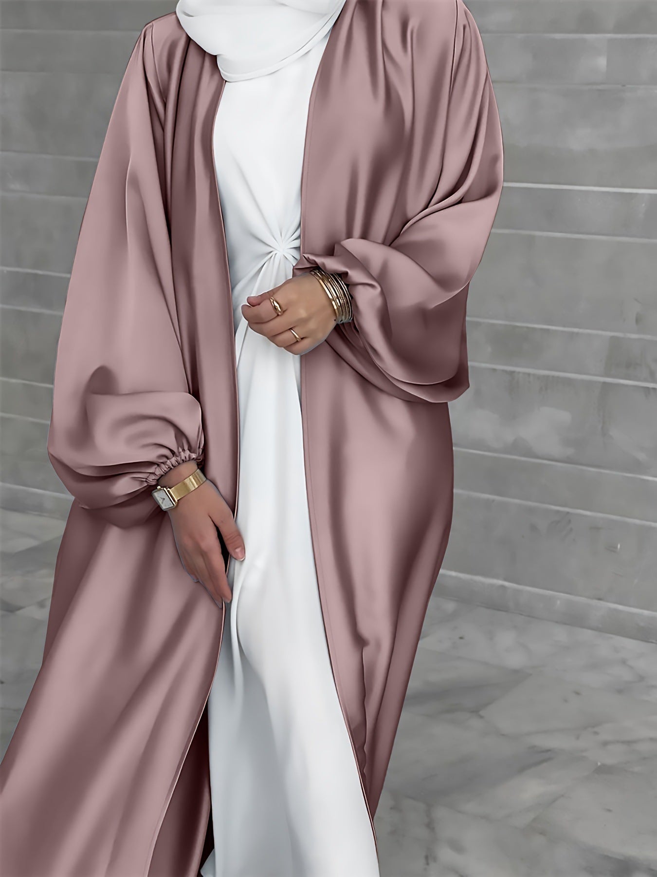 WW | Kimono Jacke Seidiges Gefühl Übergröße Passform Offene Vorderseite Lange Ärmel