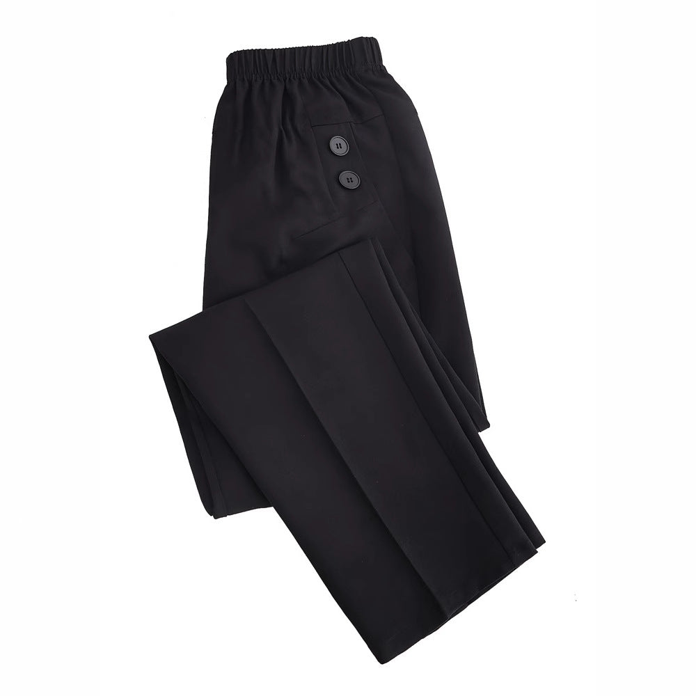 WW | Elegant High-Waisted Trousers with Decorative Button Details