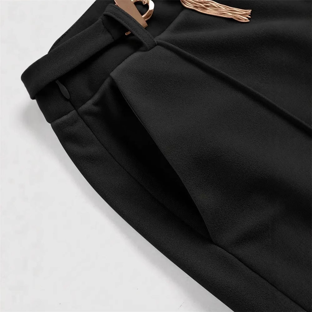 Damen elegante Boucle-Hosen mit weit geschnittenem Bein und dekorativem Reißverschluss W&W