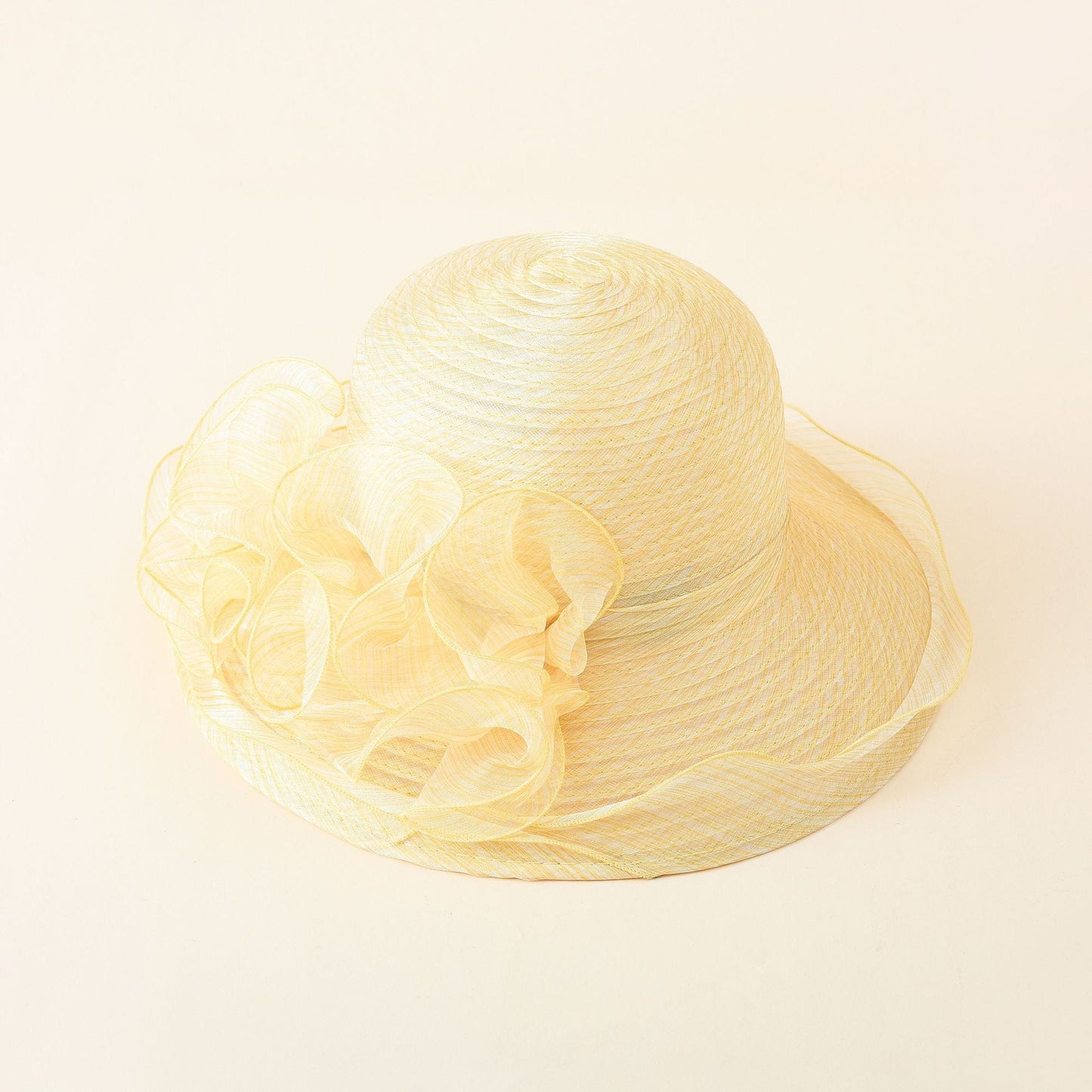 Damen Strohhut mit dekorativer Rüschenverzierung und breiter Krempe WW