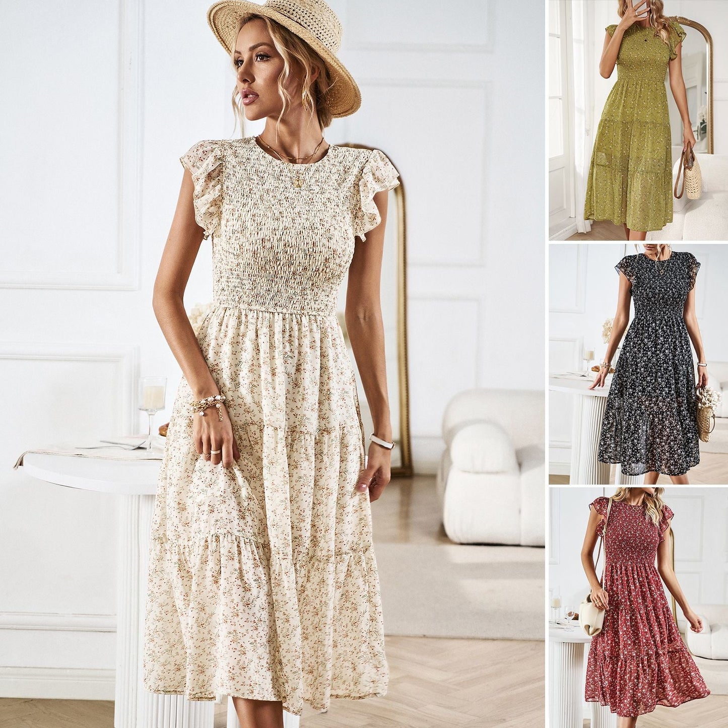Damen Midikleid mit floralem Design und schmeichelndem Rüschensaum WW