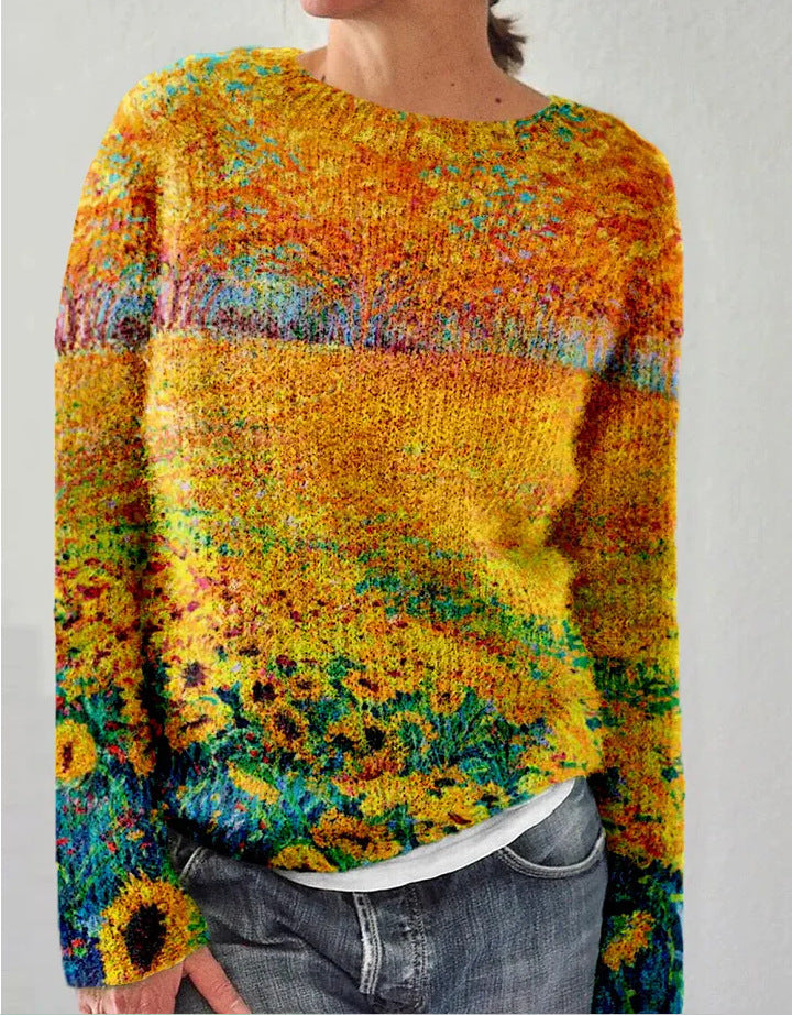 WW | Gestrickter Damenpullover mit 3D-Blumenprint