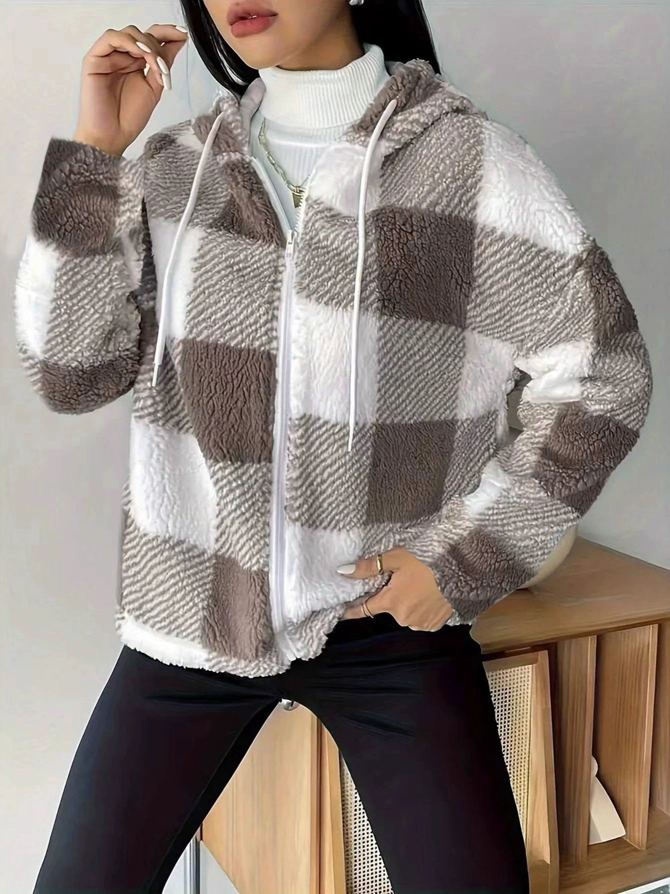 WW | Kariert Teddy Hoodie Jacke | Warm und Bequem für den Winter
