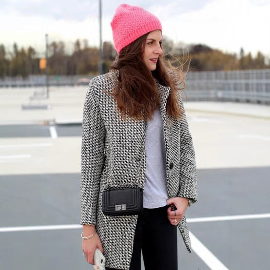 WW | Houndstooth Coat Wool Blend Classic Cut Midi Length Button Closure