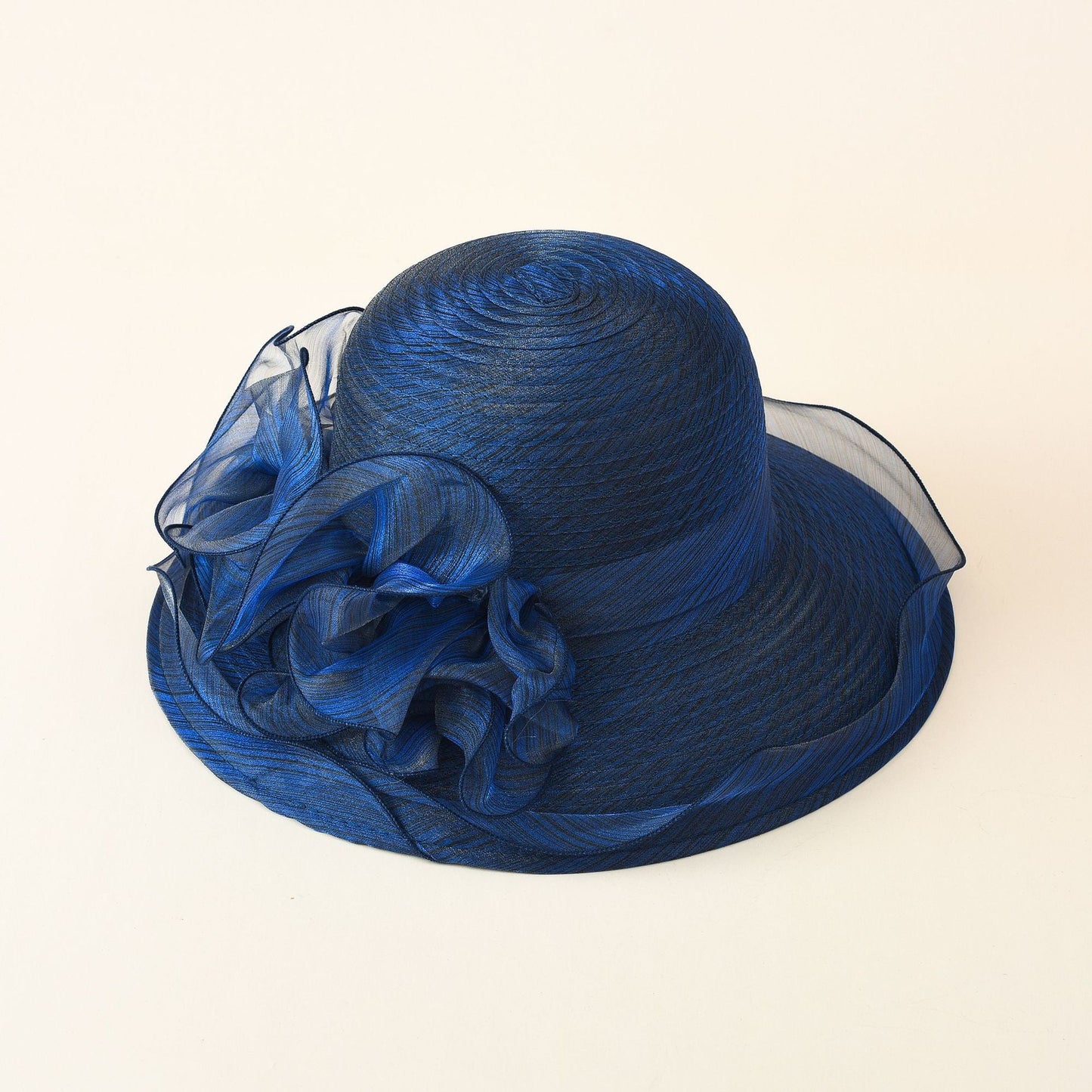 Damen Strohhut mit dekorativer Rüschenverzierung und breiter Krempe WW