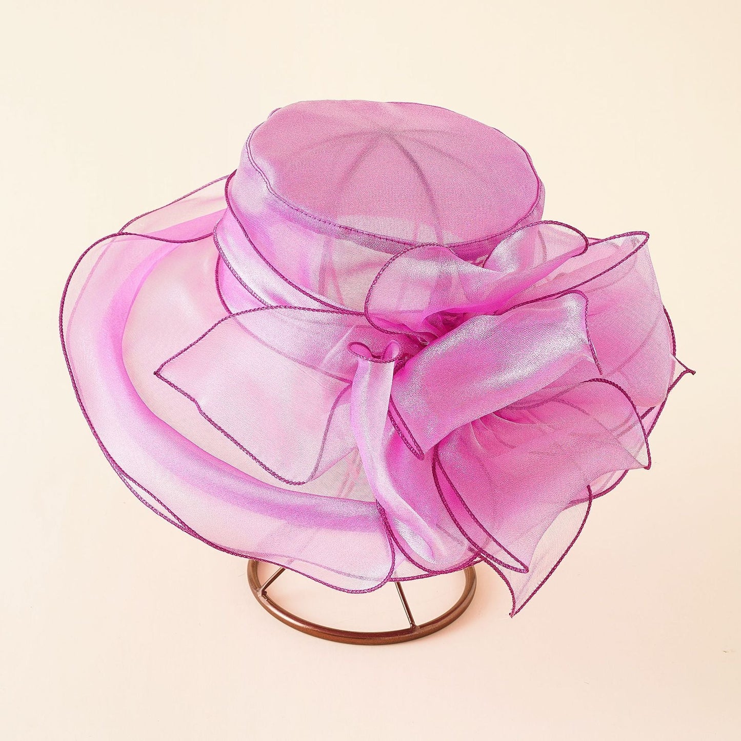 Damen Eleganter Tüllhut mit großem gefaltetem Blumenmotiv WW
