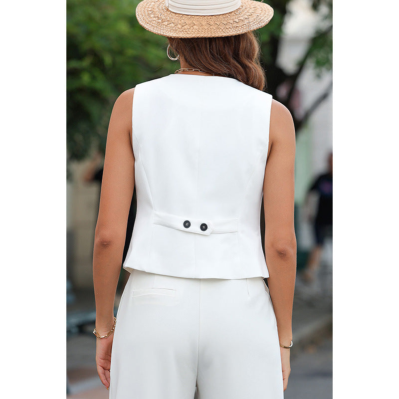 Damen ärmellose Bluse mit elegant schmalem Schnitt und Knopfleiste WW