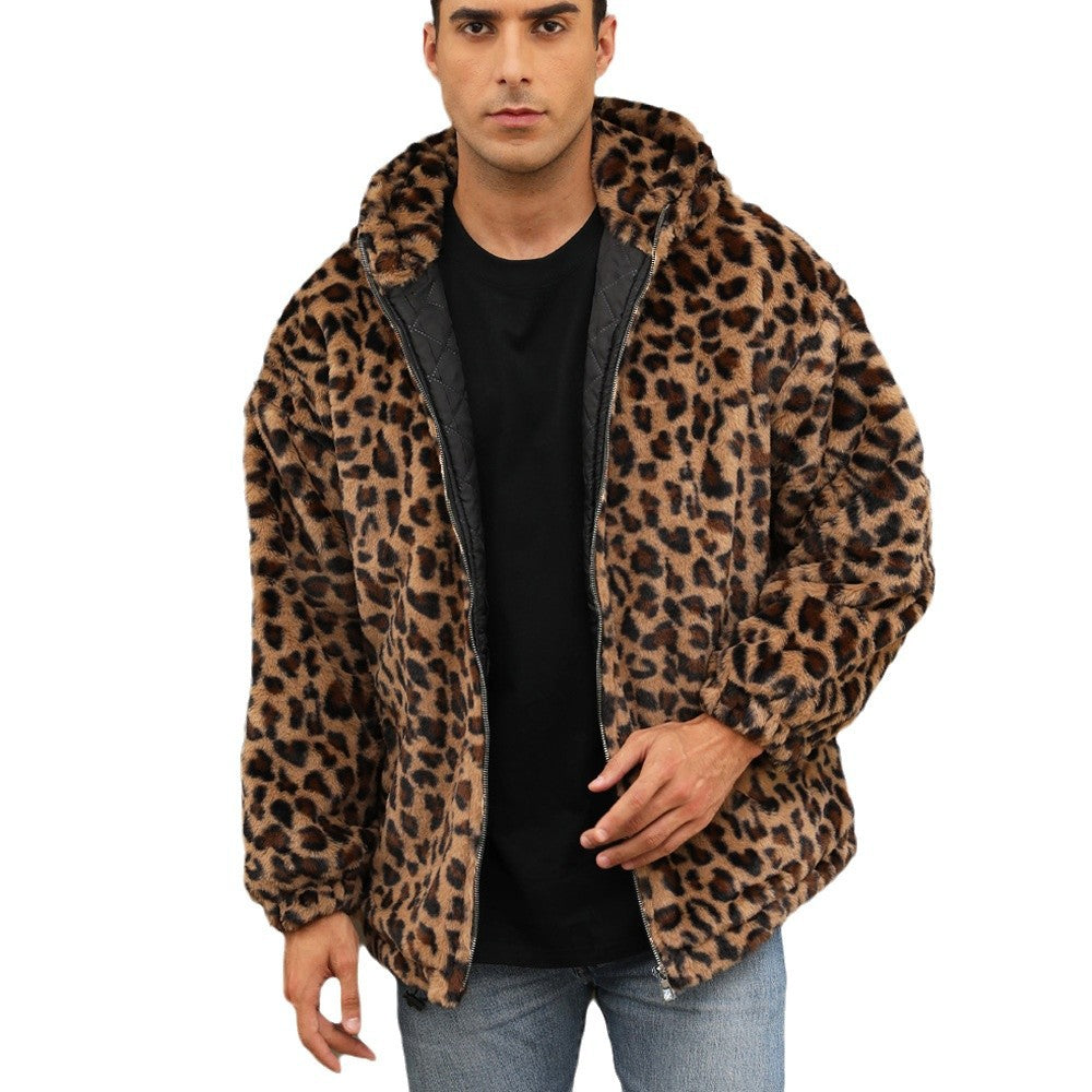 Herren kuschelige Fleecejacke im Leopardenmuster WW