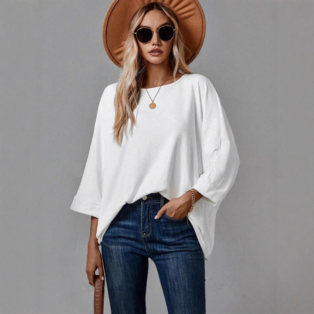 Damen lässiges Oversized T-Shirt mit weitem Schnitt und stylischem Rundhalsausschnitt WW