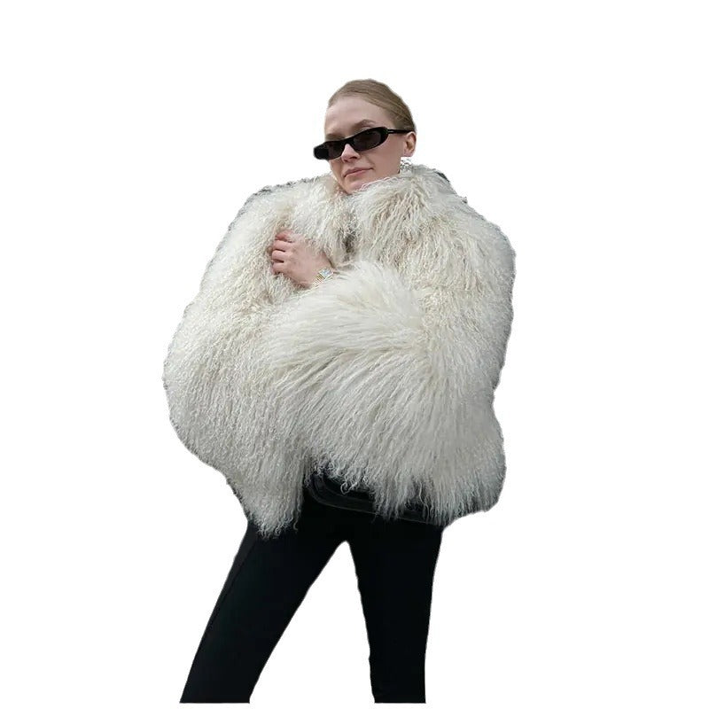 Damen Kuschelige Kunstfelljacke mit hohem Kragen und eleganten Details WW