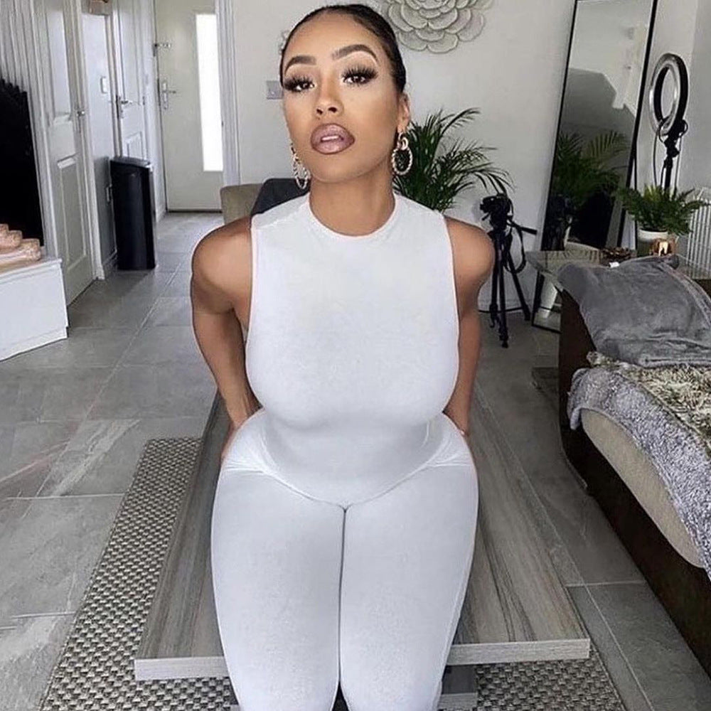 Women's All-in-One Jumpsuit with Plunge Neck and Bodycon Fit WW