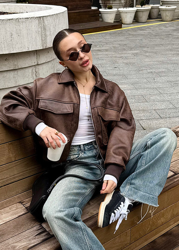 WW | Distressed Fauxleder Zip-Jacke