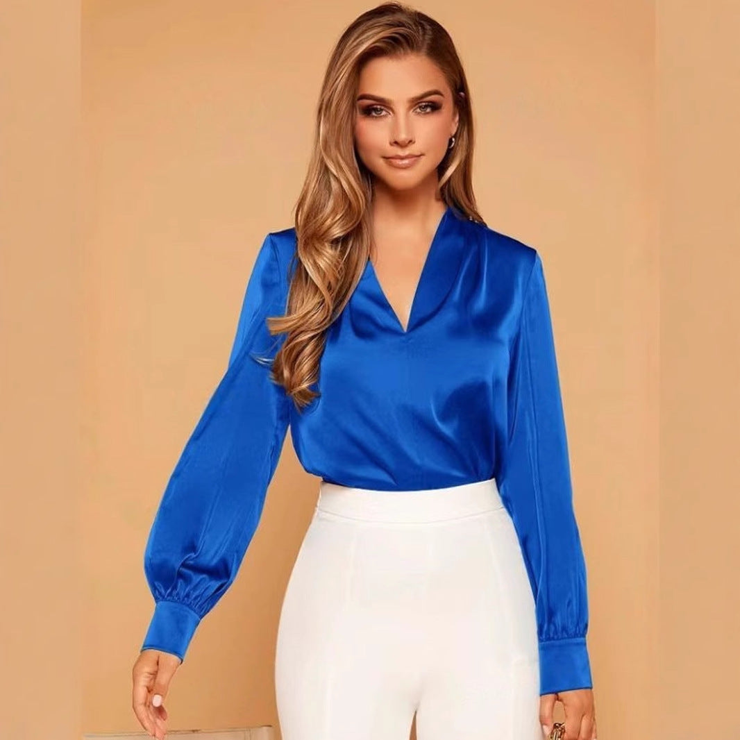 WW | V-Neck Long Sleeve Satin Blouse