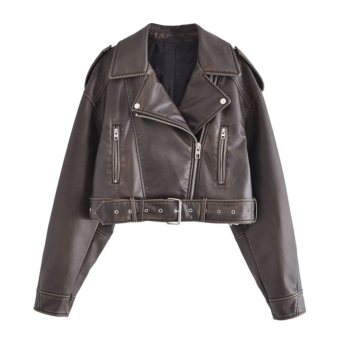 WW | Elegante Kunstlederjacke mit Gürtel