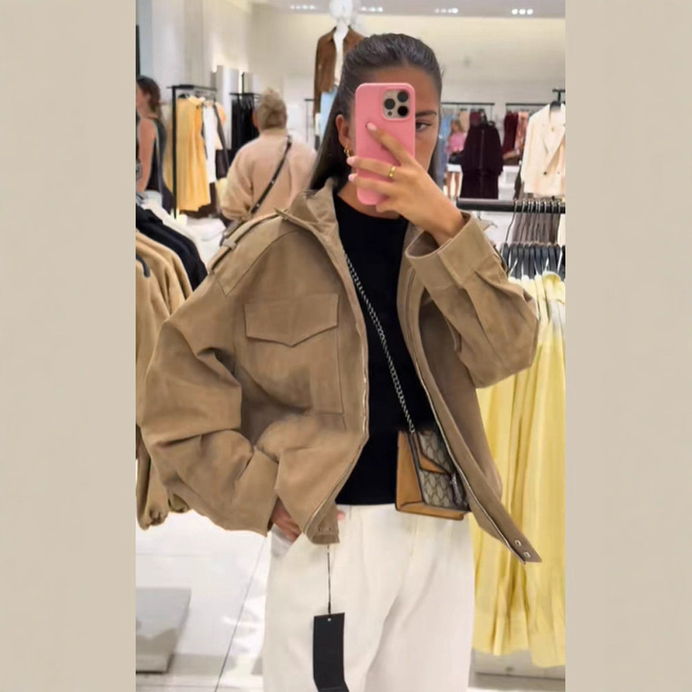 Damen lässige Oversize-Jacke aus Wildleder WW