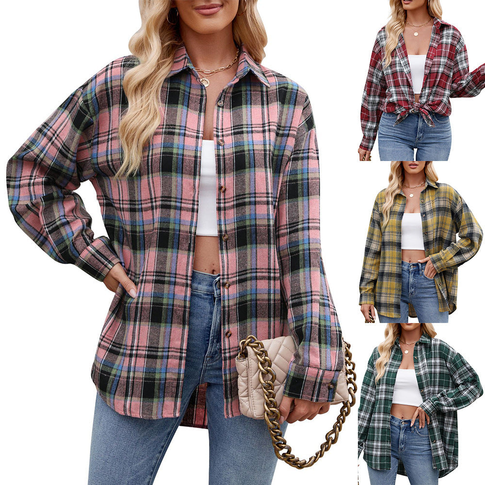Damen Karierte Oversized Hemdbluse WW