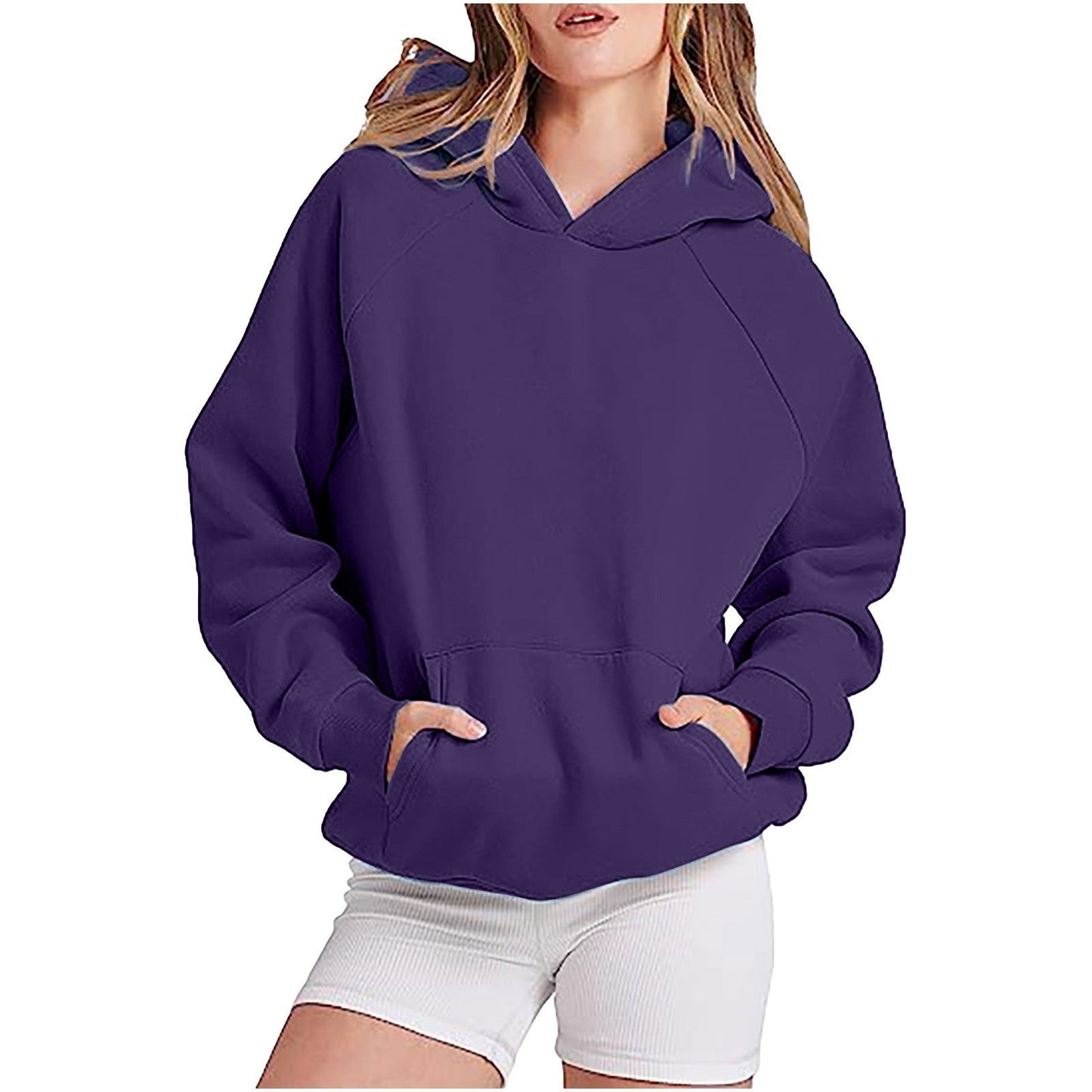 Damen lässiger Kapuzenpullover mit hohem Kragen und praktischen Taschen WW