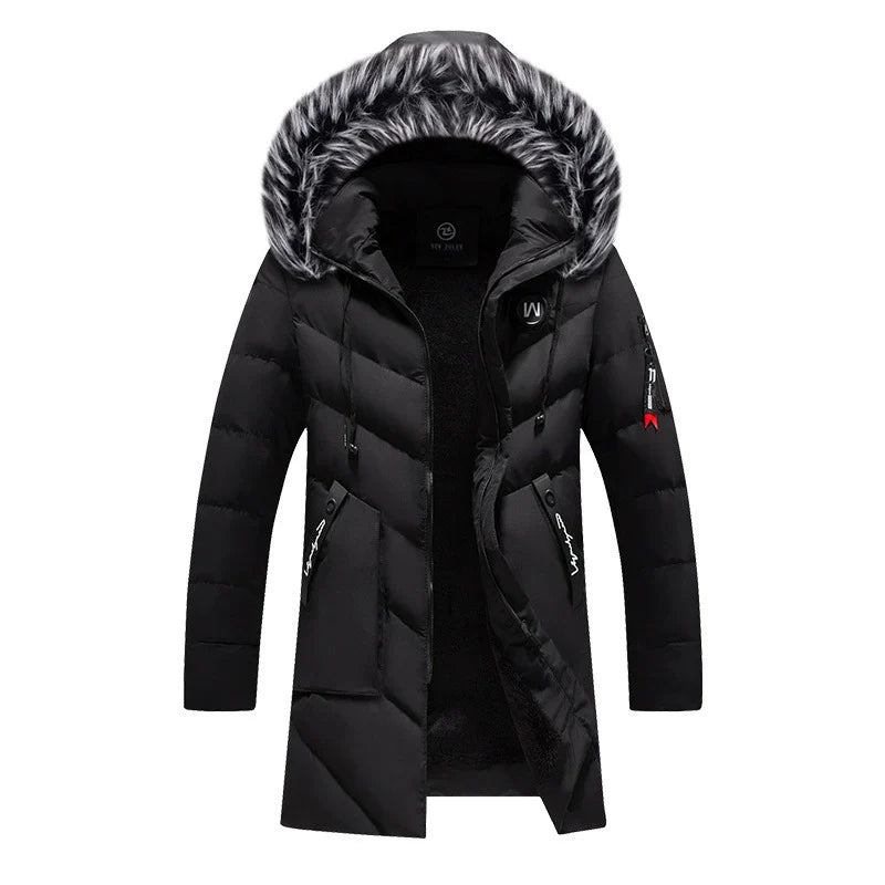 Men's Quilted Winter Jacket with Detachable Faux Fur Collar and Practical Pockets WW