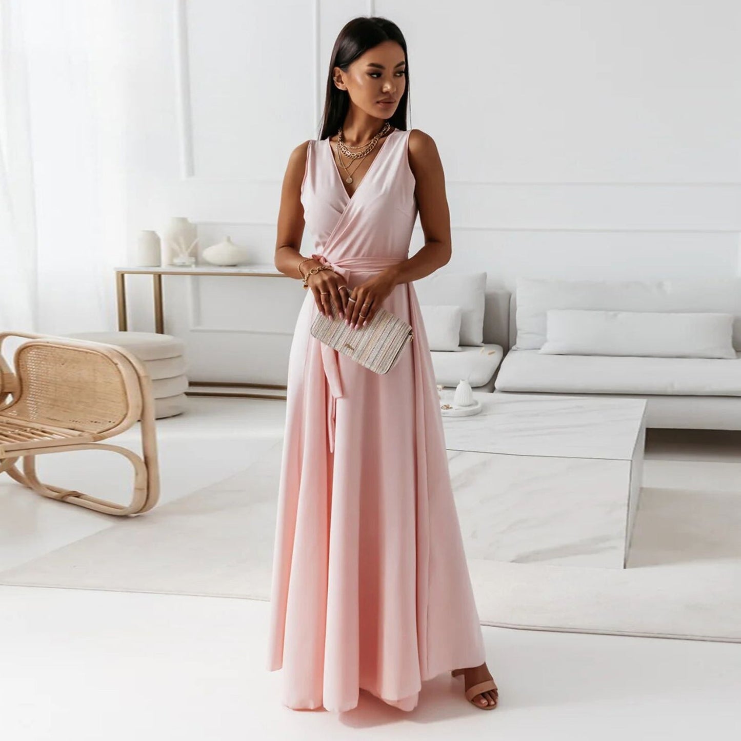 WW | Elegant V-Neck Sleeveless Maxi Dress for Women