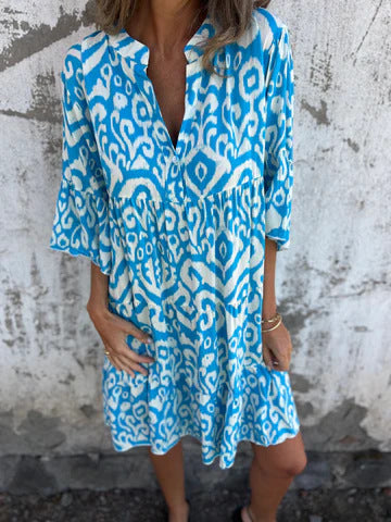 Damen lässiges Strandkleid mit hohen Seitenschlitzen und modischem Druckmuster WW