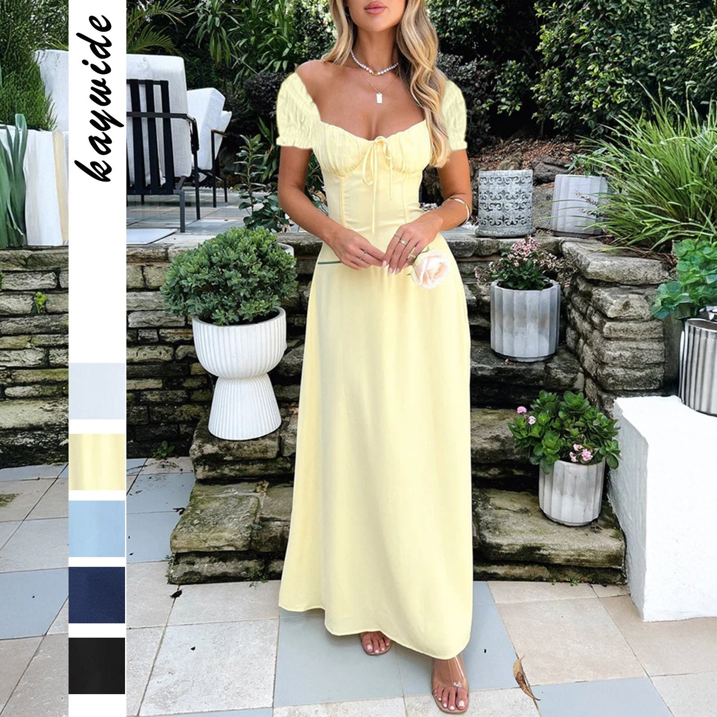 Damen Maxikleid mit schulterfreiem Design und Rüschendetails WW