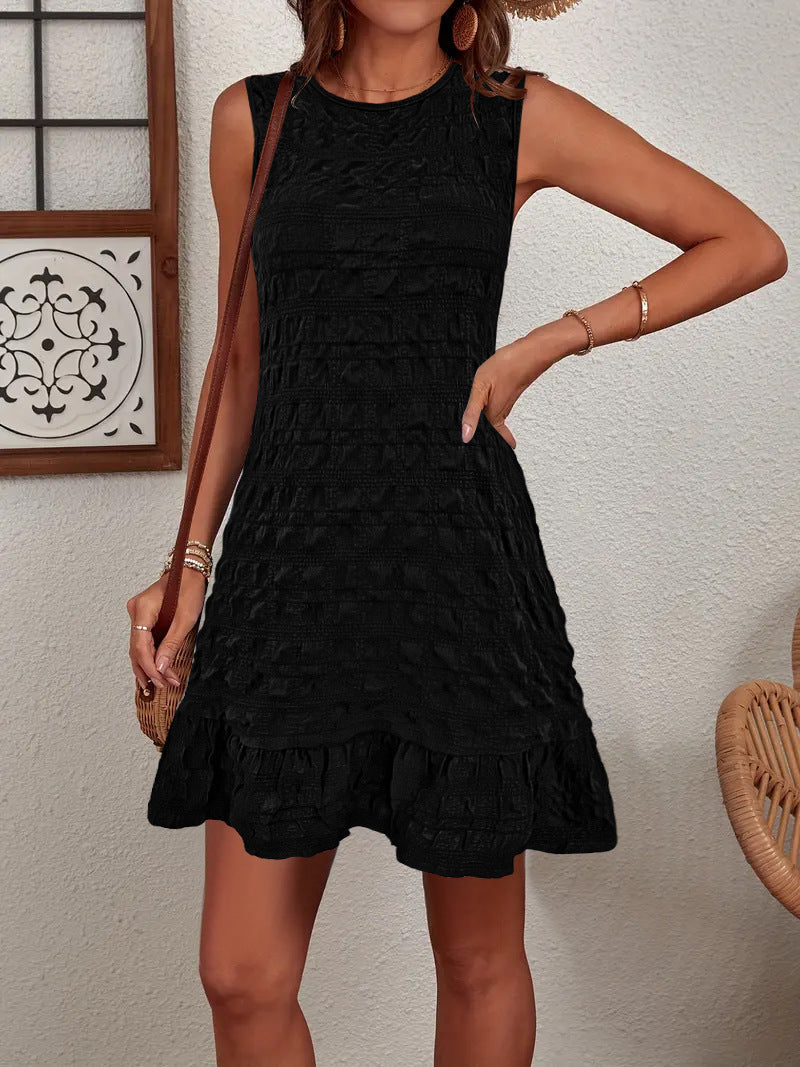 Damen ärmelloses Sommerkleid aus strukturiertem Material mit frischem Saum WW