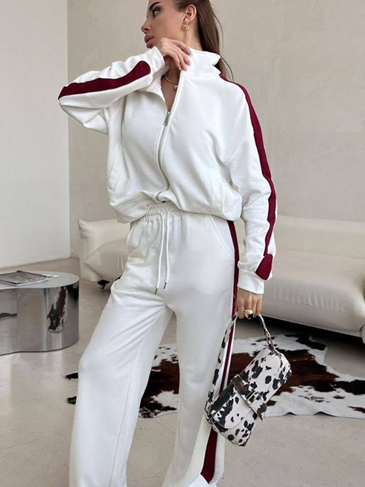 Damen sportlicher Fleece-Jogginganzug mit hohem Kragen und seitlichen Nähten WW