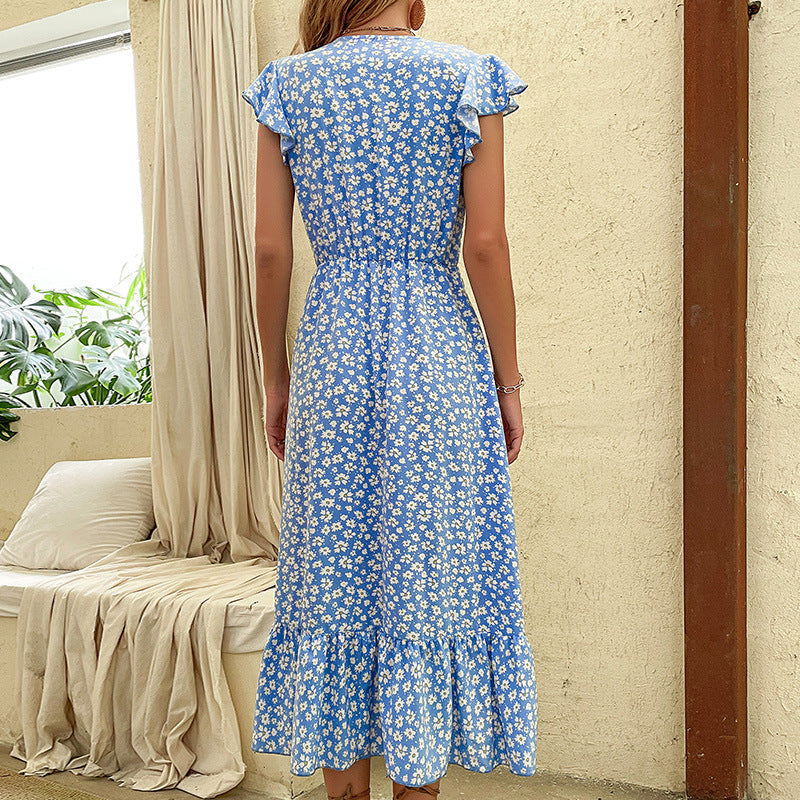 Damen Midi-Kleid mit floralem Design und romantischem V-Ausschnitt WW