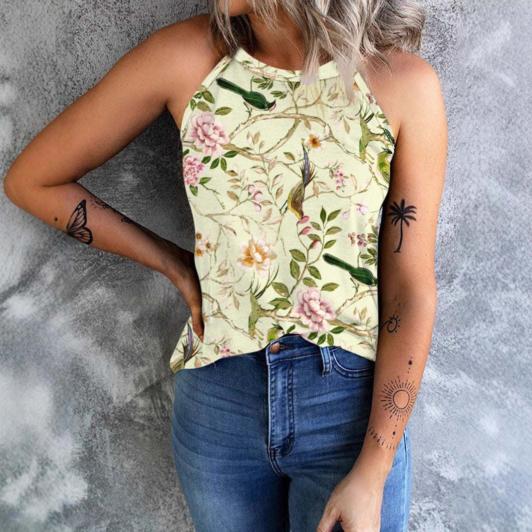 Damen ärmelloses Blumenshirt mit hohem Kragen WW