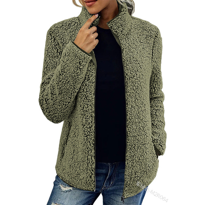 WW | Damen Fluffy Fleece Jacke Hoher Kragen