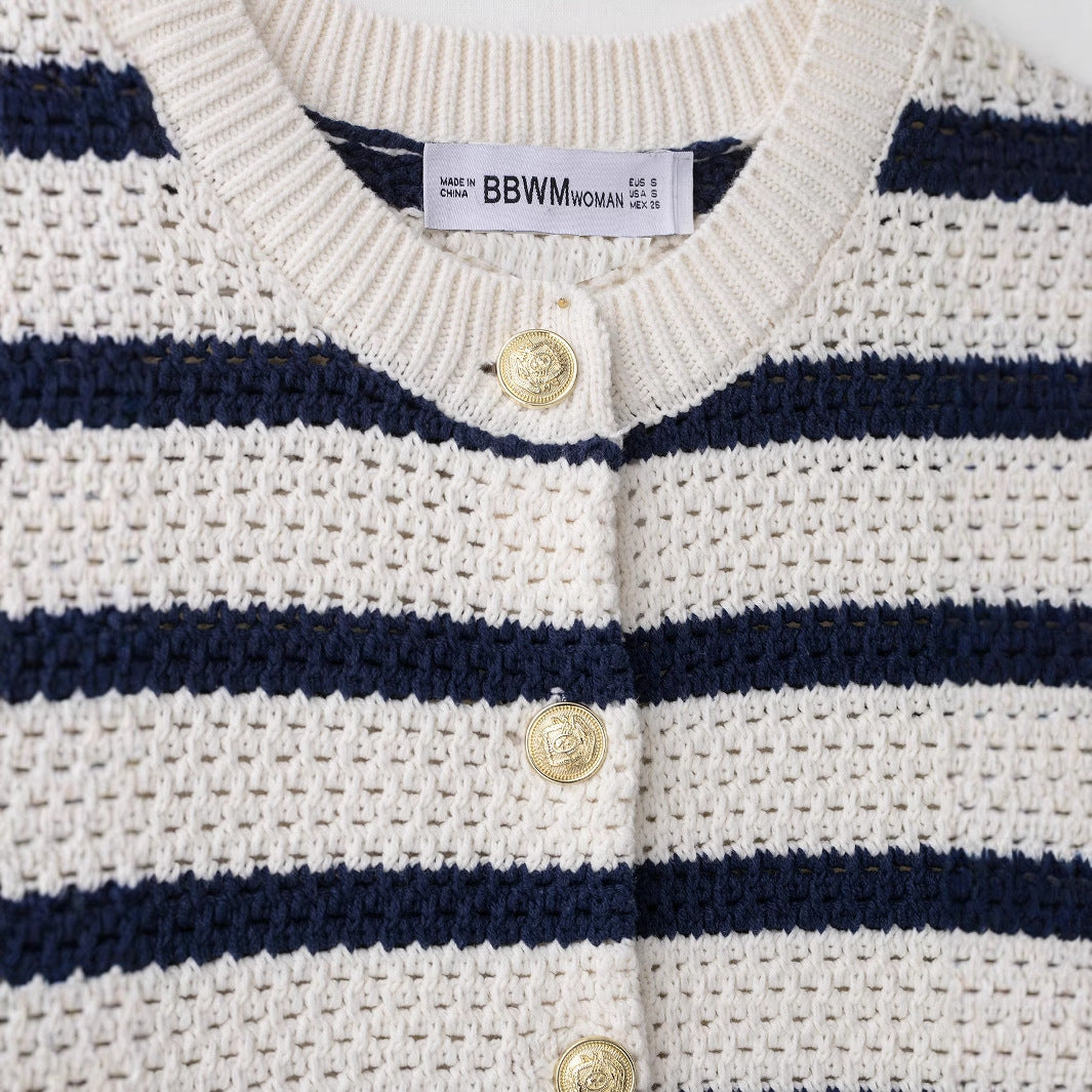 Damen Kurzarm-Strickjacke mit auffälligem Streifenmuster und zeitlosem Design WW