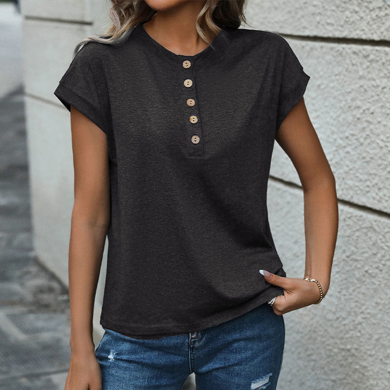 Women's Short Sleeve T-Shirt with Button Placket WW
