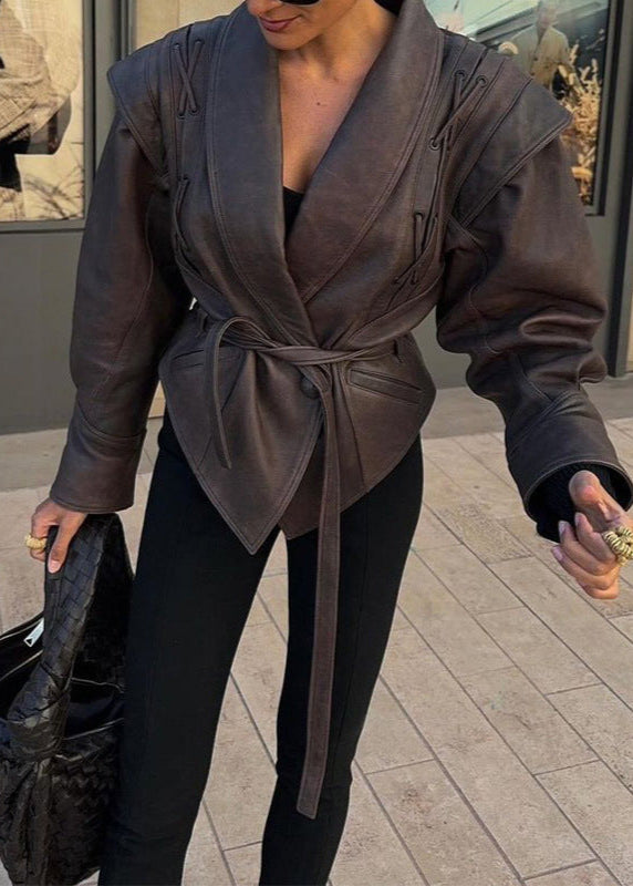 WW | Lace-up Detail Faux Leather Blazer