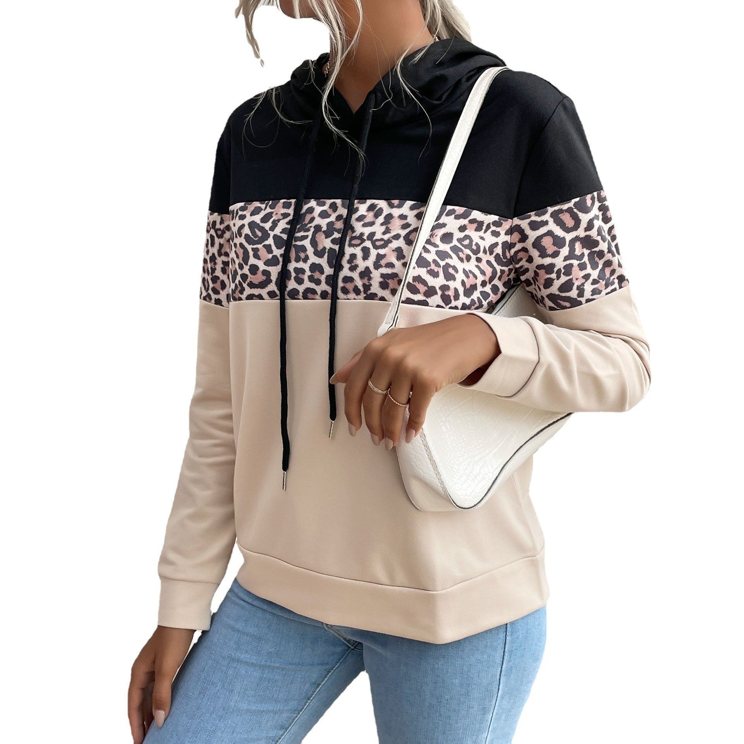 Damen Kapuzenpullover mit modischem Leoparden-Muster und sportlicher Passform WW