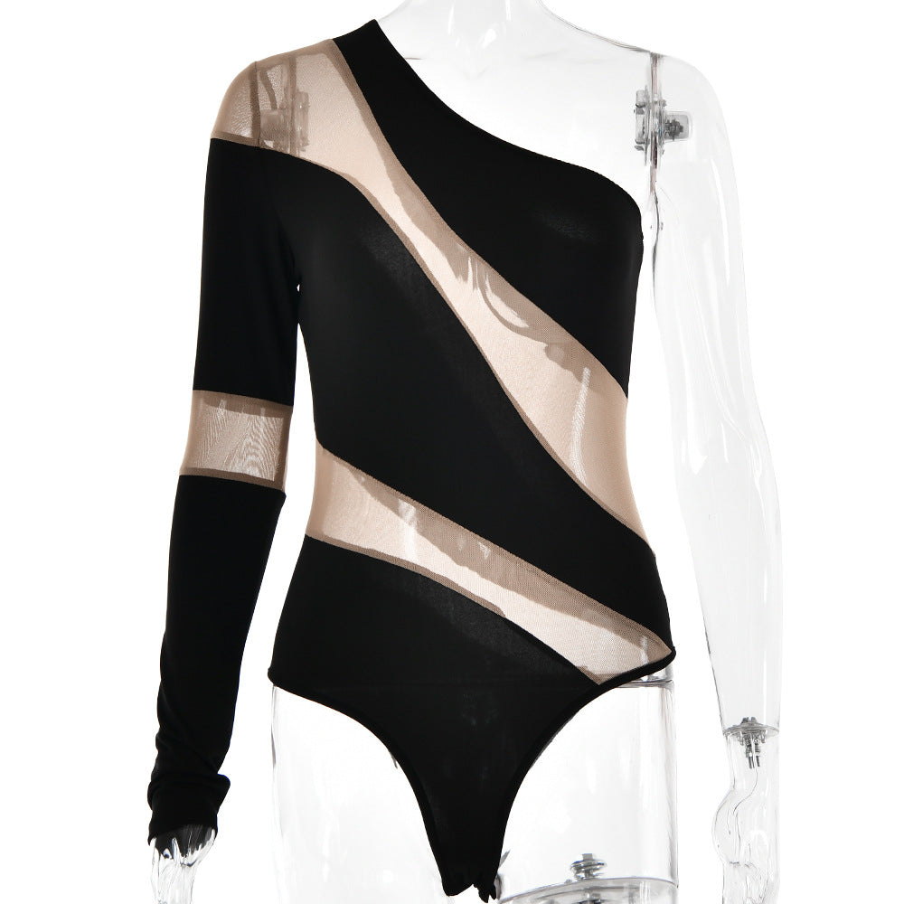 Damen Einseitiger Bodysuit mit transparenten Akzenten W&W