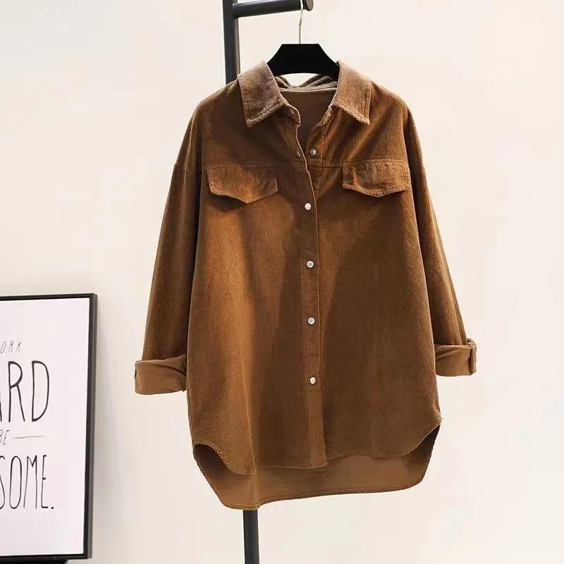 Damen Oversized Hemd aus Rippstoff mit Brusttaschen und schickem Kragen WW