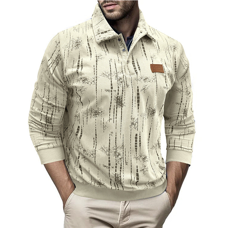 WW | Casual Fit Rib Knit Button Collar Patterned