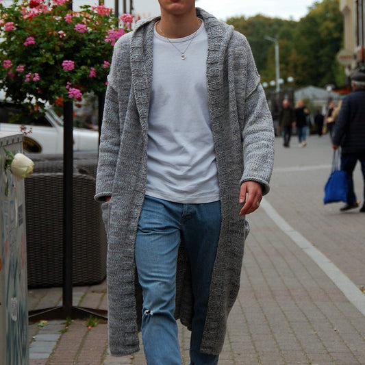 Herren Langer Strickmantel mit modernem Design und lässigen Details WW