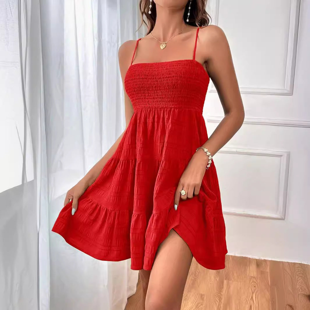Damen Freizeitkleid mit schmalen Trägern und Rüschendetails WW