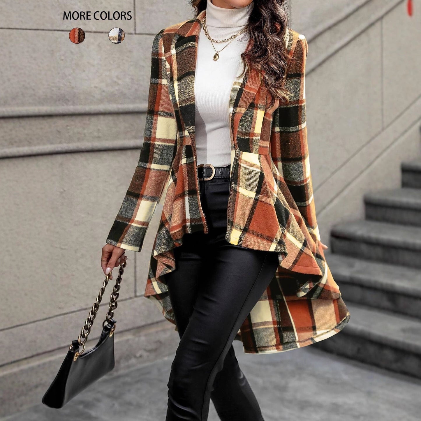 WW | Frauen Karomuster Jacke Asymmetrisches Hemd
