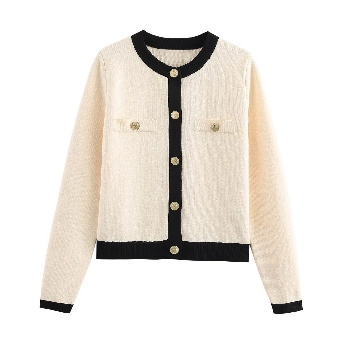 WW | Frühling Goldene Knopf Kontrast Strick Cardigan Top