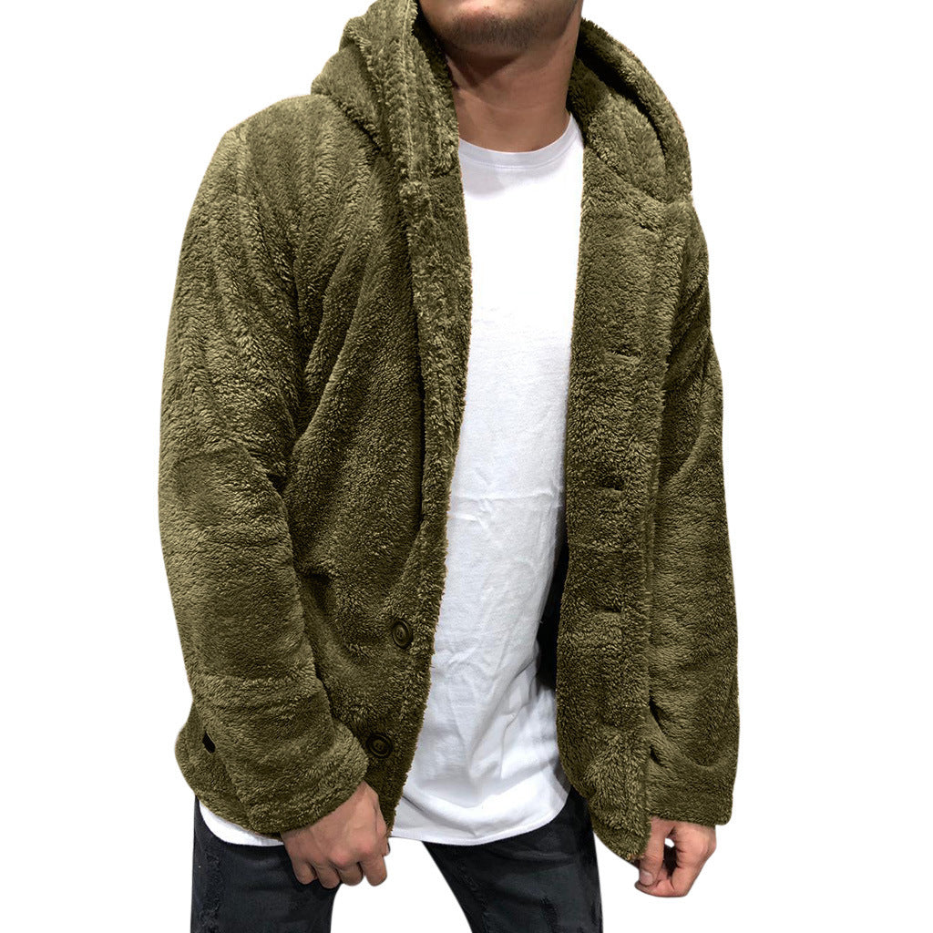 WW | Jacke mit Kapuze aus Plüschfleece, lockere Passform, Knopfleiste vorne