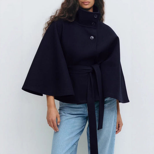Women's elegant and comfortable hooded coat with belt and wide sleeves WW