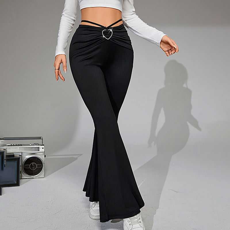 WW | elegant high-waisted flared trousers with decorative heart belt