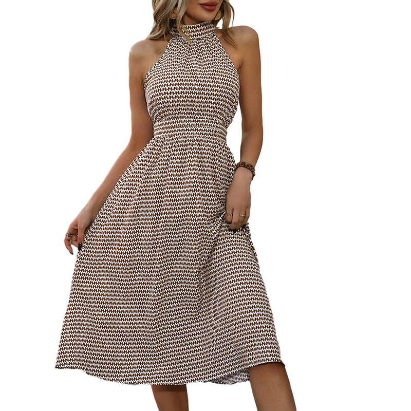 Damen Midikleid aus leichtem Material mit hochgeschlossenem Design und Taillengürtel WW