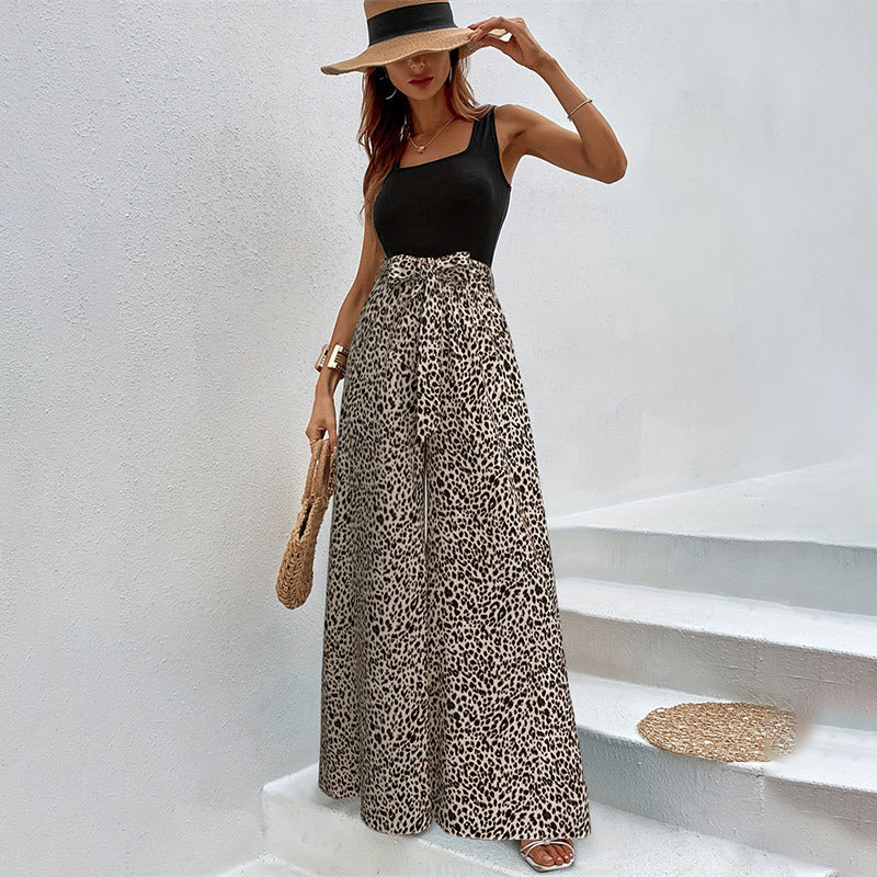 Damen weite Palazzo-Hose mit stylishm Leopardenmuster W&W